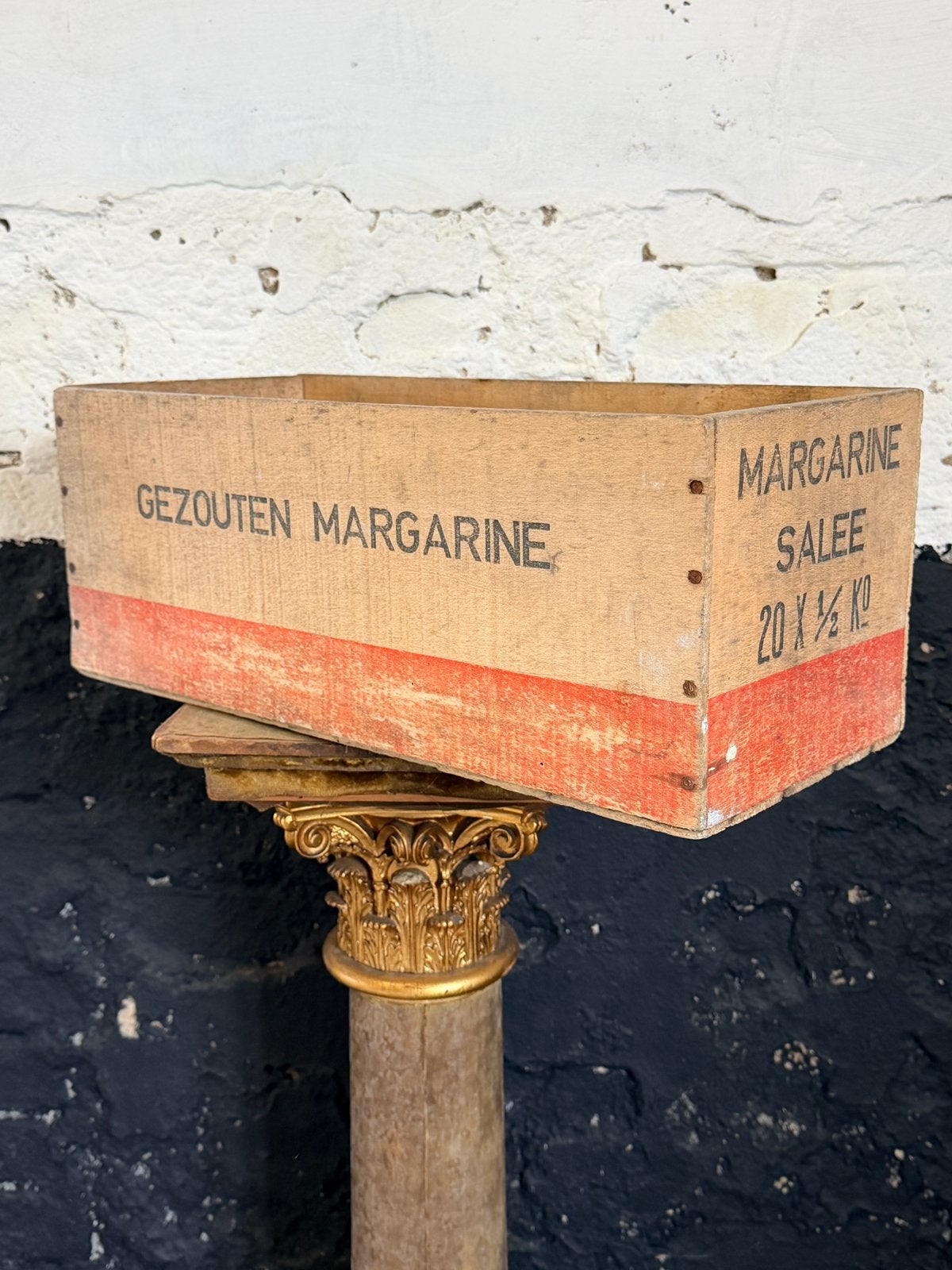 Vintage antieke margarine krat houten bak sober stoer, Ophalen of Verzenden