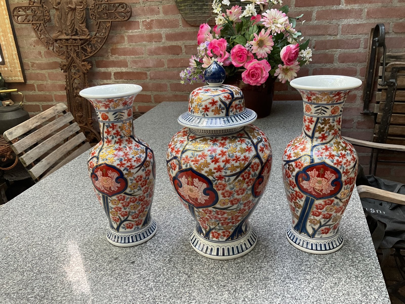 Prachtig Japans Imari porseleinen vazen set - handgeschilder, Ophalen