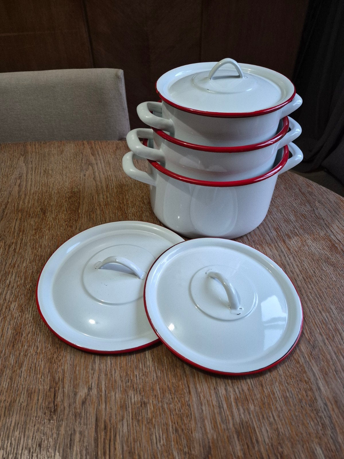 Nieuw emaille pannenset 3-delig (16, 18, 20 cm), Huis en Inrichting, Keuken | Potten en Pannen, Ophalen of Verzenden, Nieuw, Rvs
