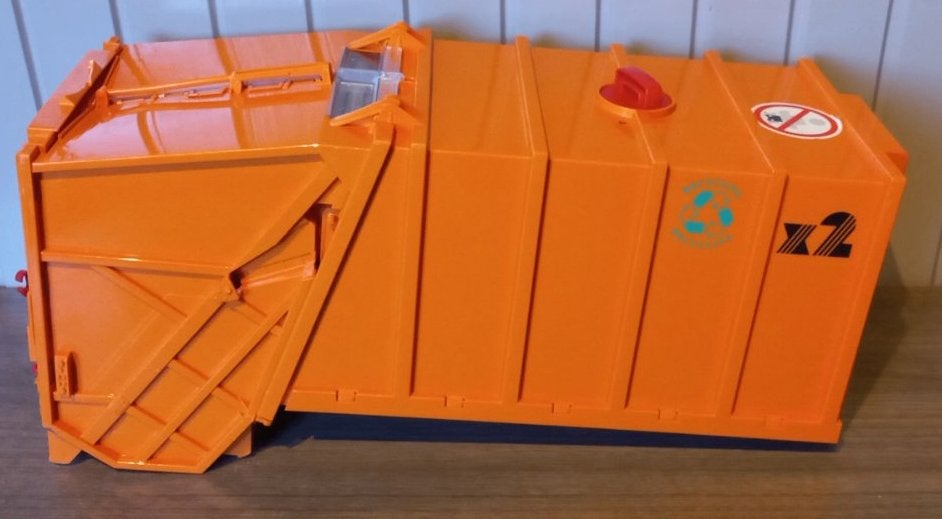 Bruder Vuilniswagen-opbouw oranje 46cm, Ophalen of Verzenden, Zo goed als nieuw