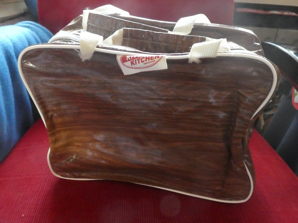 Kitsch / Kitchen rechthoekig bruin/wit handtasje met rits, Ophalen of Verzenden, Zo goed als nieuw, Bruin, Handtas