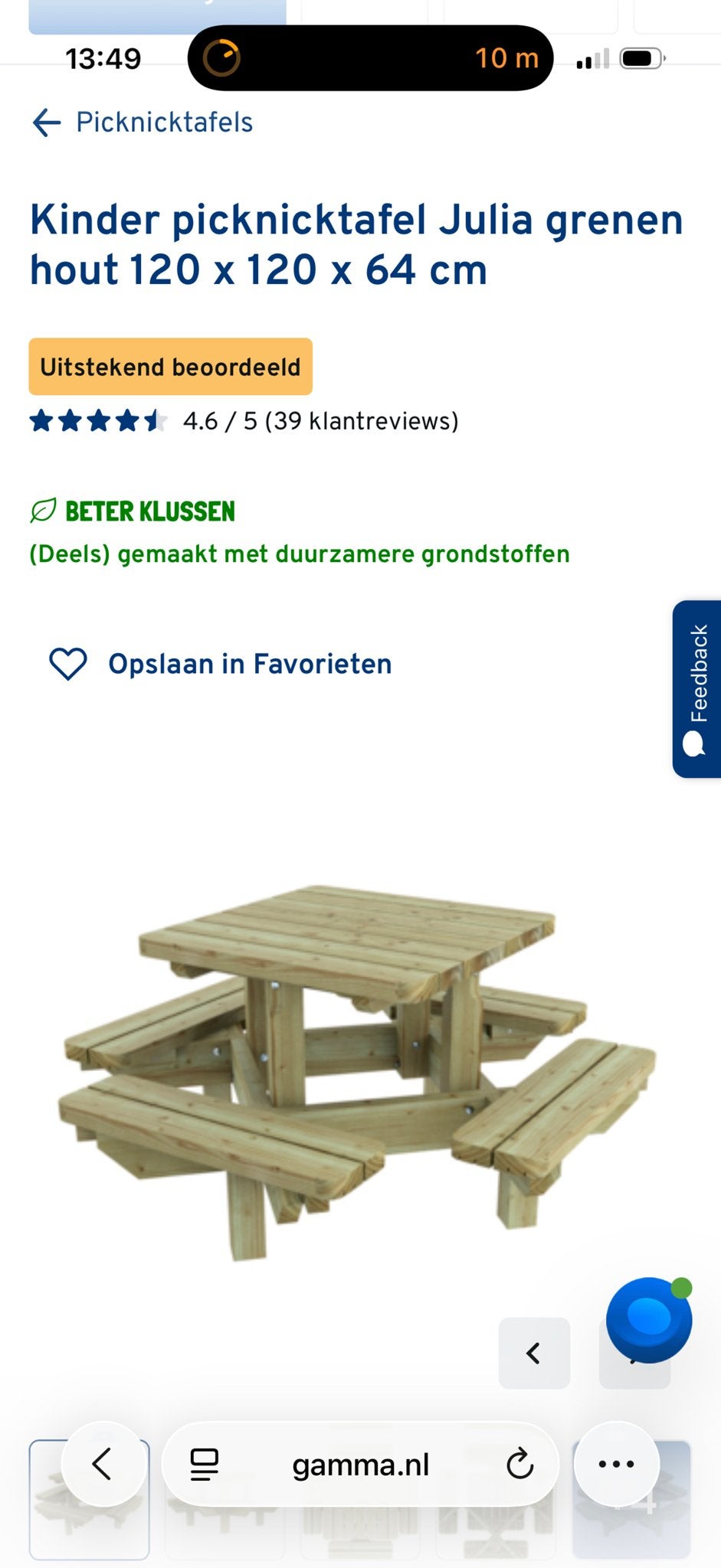 Kinderpicknicktafel Julia grenen hout, Gebruikt, Vierkant, Hout, Ophalen
