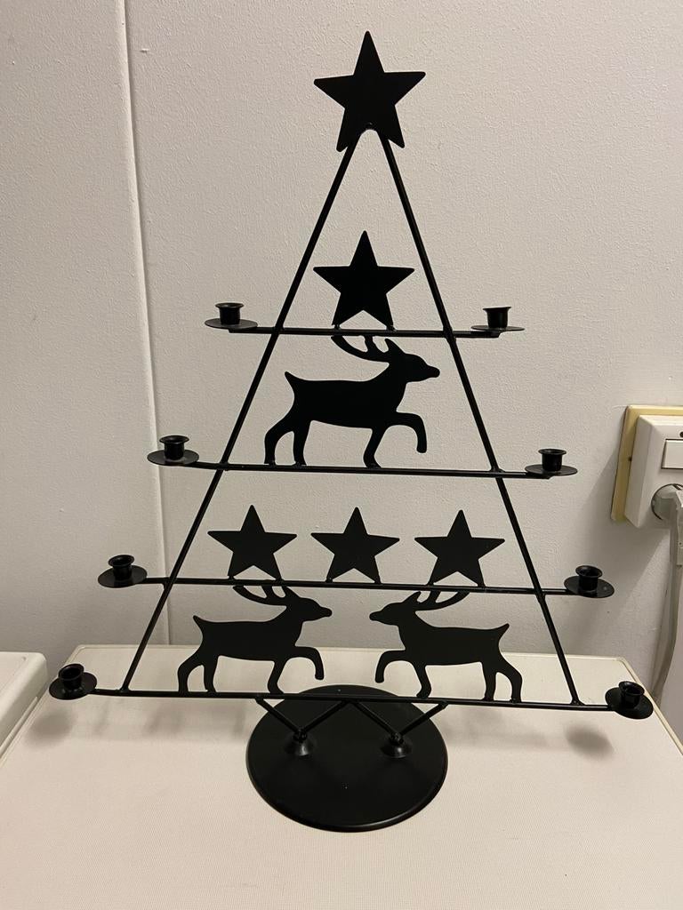 Kerstboom met sterren en herten metaal zwart 56/50cm, Diversen, Kerst, Ophalen of Verzenden, Zo goed als nieuw