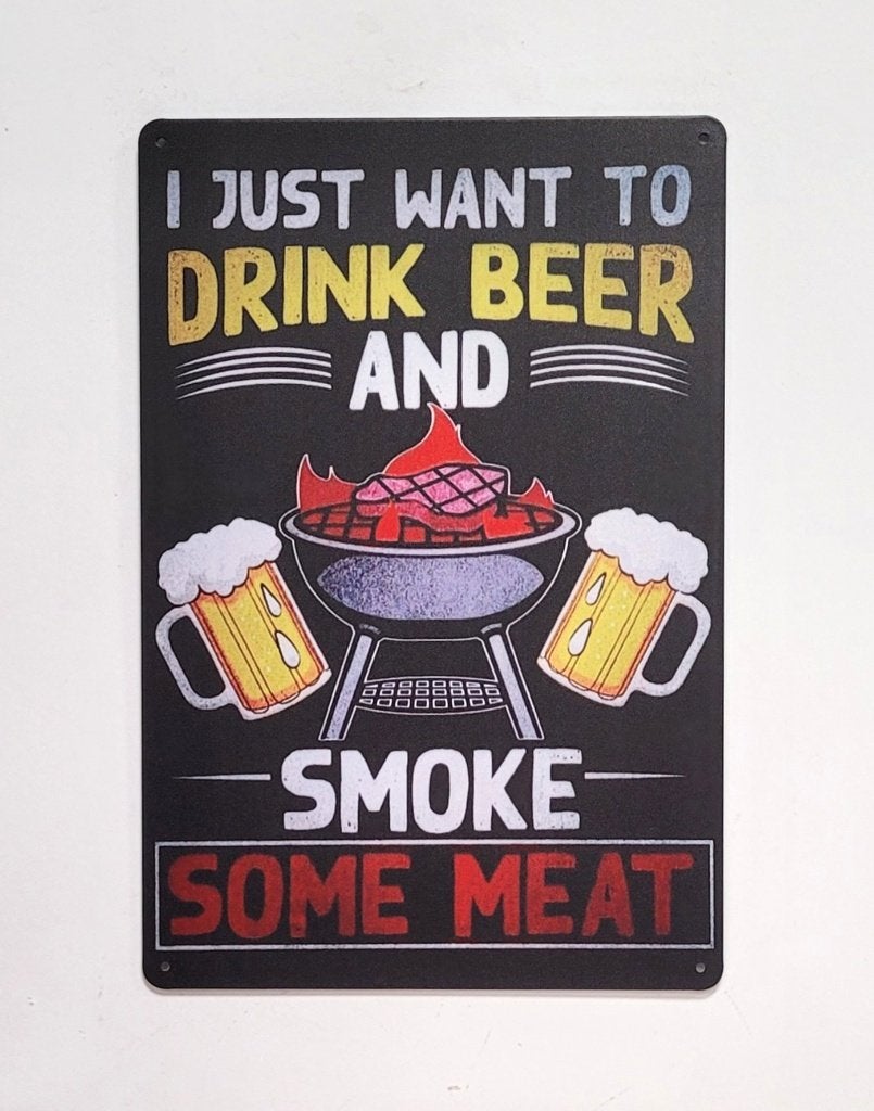 Drink beer smoke meat BBQ bier reclamebord van metaal deco, Info@deconoord.nl, Deco Noord, Nieuw, Ophalen of Verzenden