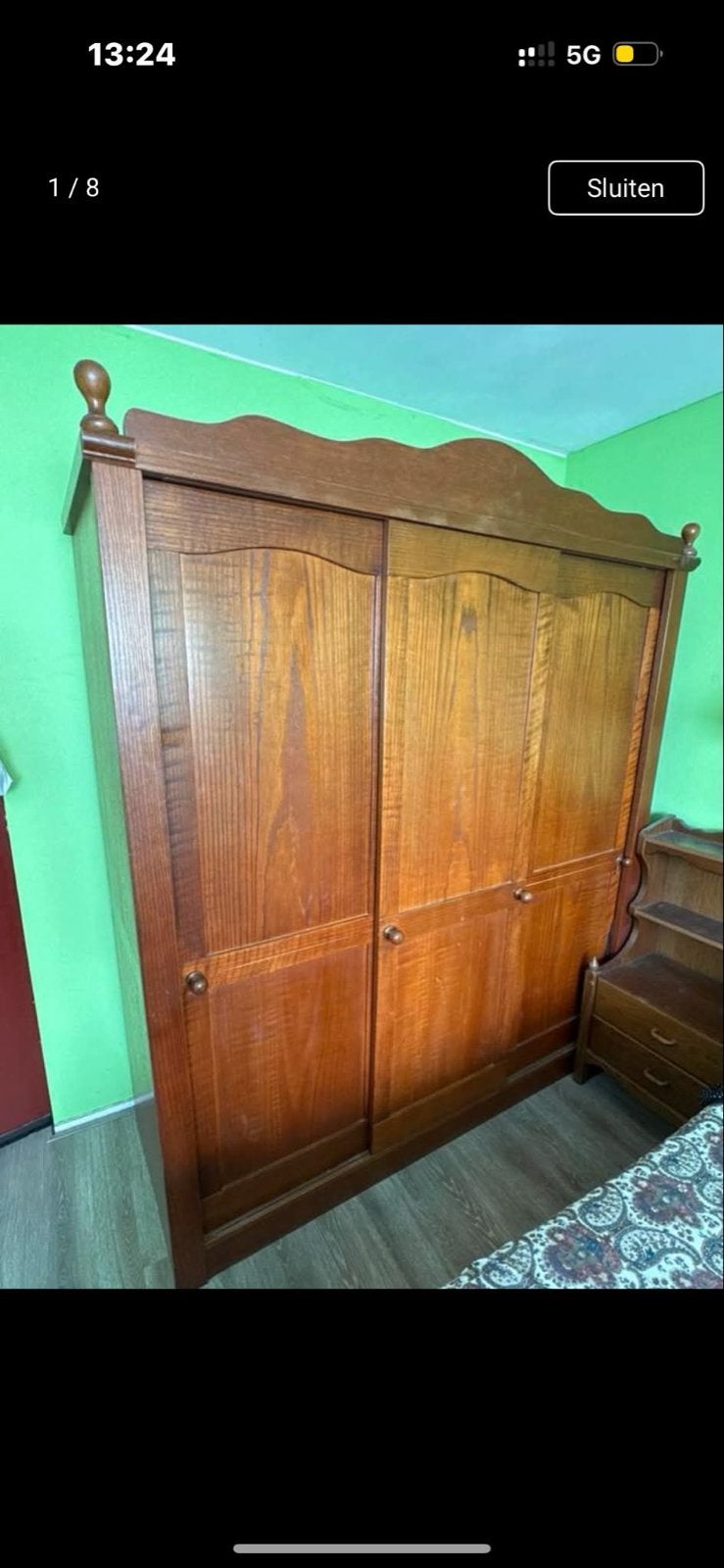 Houten kast met schuifdeuren en legplanken, Ophalen, Gebruikt, 100 tot 150 cm, 200 cm of meer