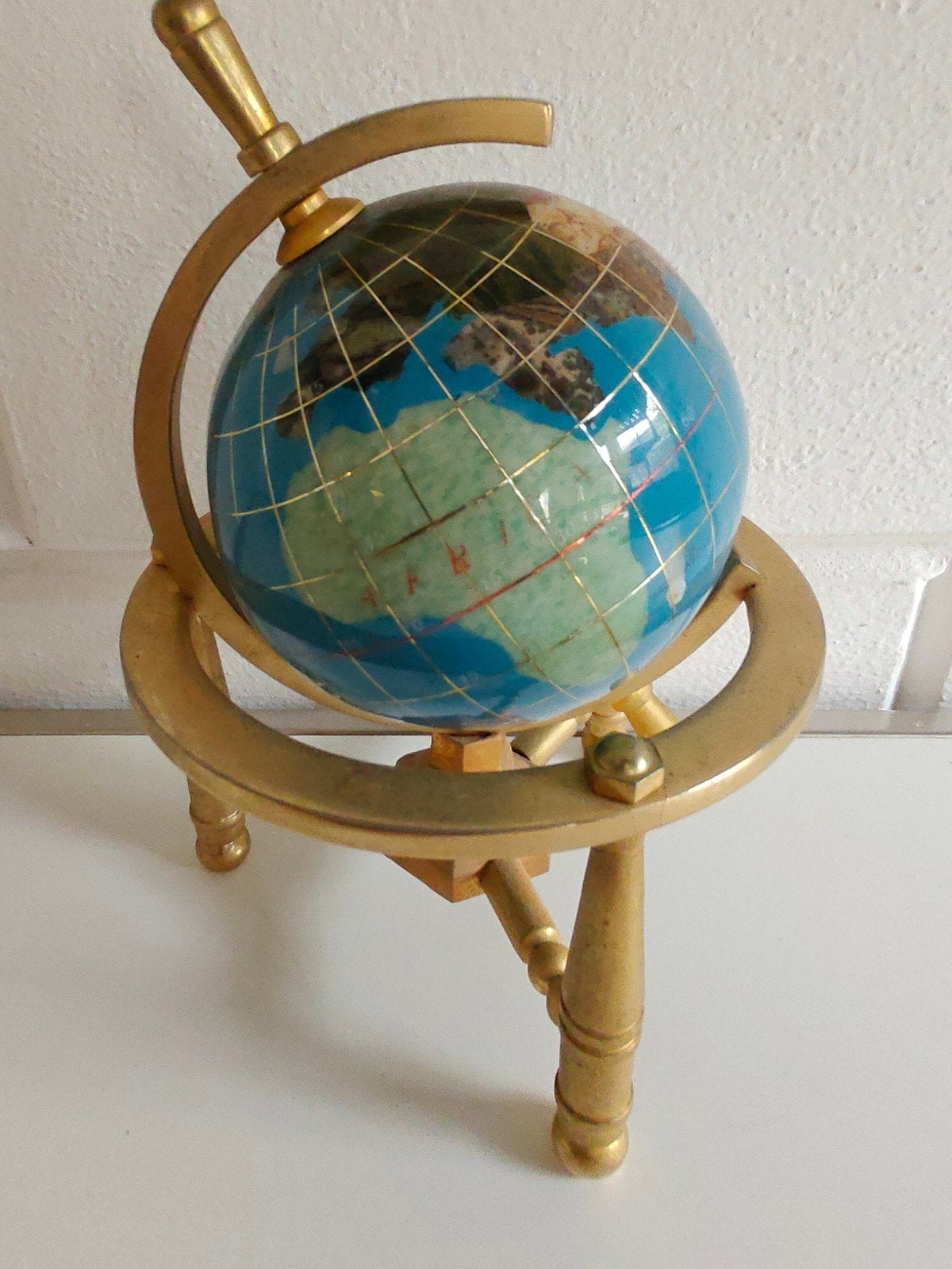 Compacte Lapis Lazuli Gemstones Wereldbol Globe Hoogte 15 cm, Glas, Draaibaar, Ophalen of Verzenden, Zo goed als nieuw