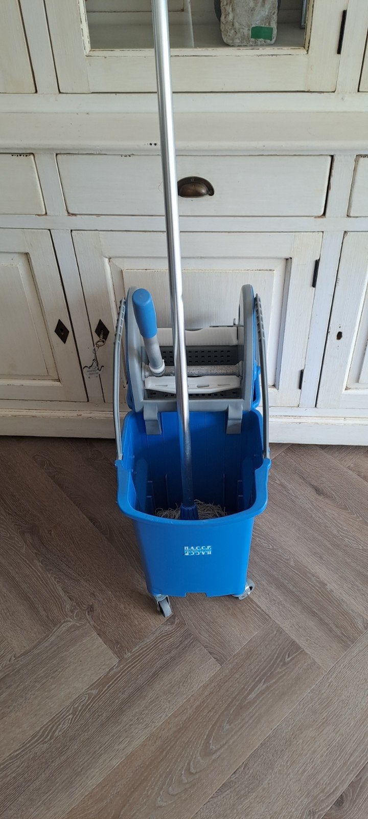 Mop emmer met wringer en wieltjes - Blauw, Ophalen of Verzenden, Dweilemmer, -bak, of -wagen