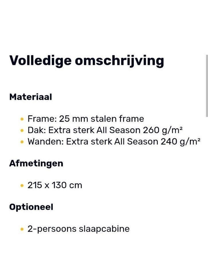 Dorema Voortent Uitbouw 'De Luxe' voor President en Royal, Ophalen of Verzenden, Gebruikt