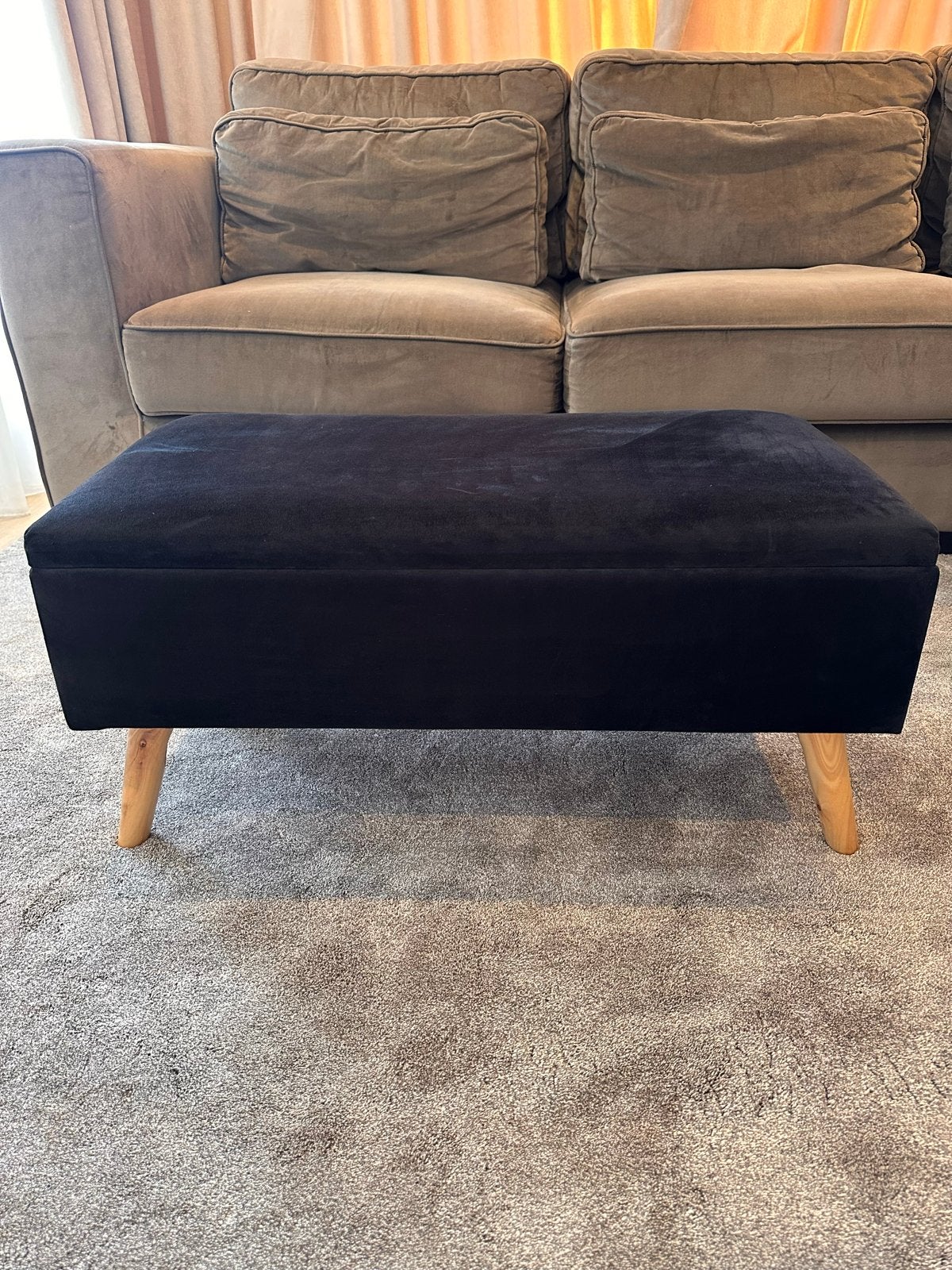 Zwarte fluwelen poef met opbergruimte / kist, Ophalen, Gebruikt, Minder dan 50 cm, 75 tot 100 cm