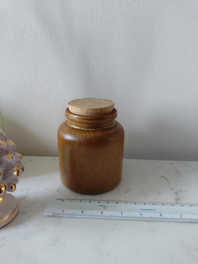 Vintage gres potje met kurk, ca. 10x8cm, als nieuw, Ophalen of Verzenden