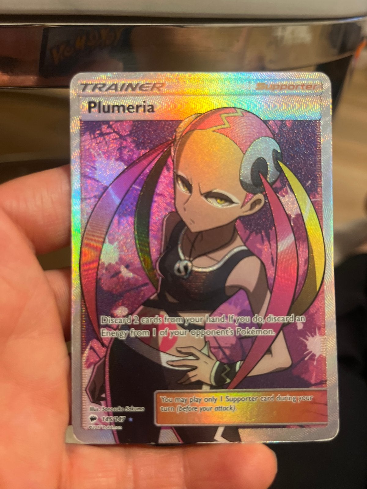 Pokémon Kaart: Plumeria Trainer (Full Art Foil), Ophalen of Verzenden, Gebruikt, Losse kaart, Foil