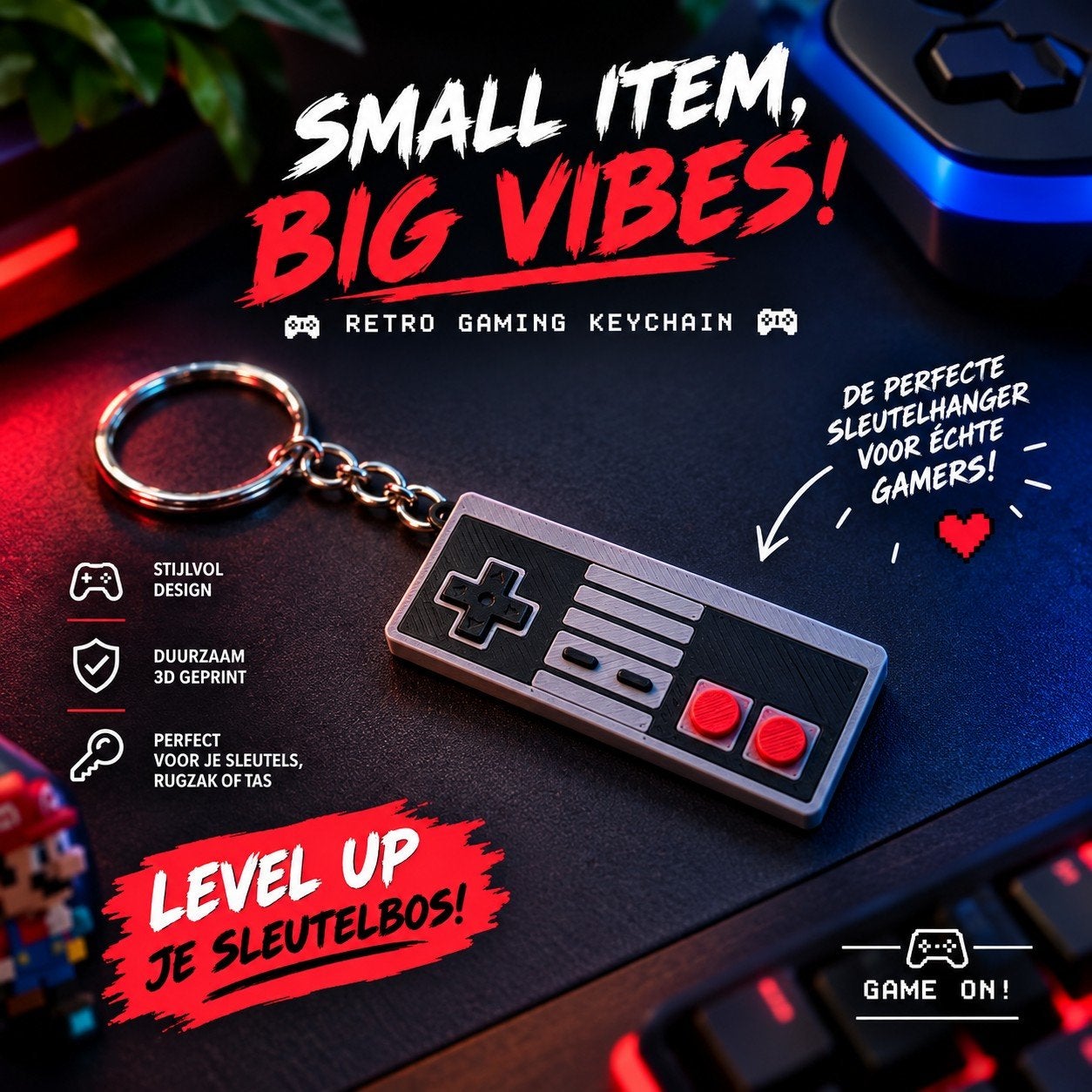 3D Geprinte Retro Gaming Controller Sleutelhanger, Verzamelen, Ophalen of Verzenden, Nieuw, Overige typen