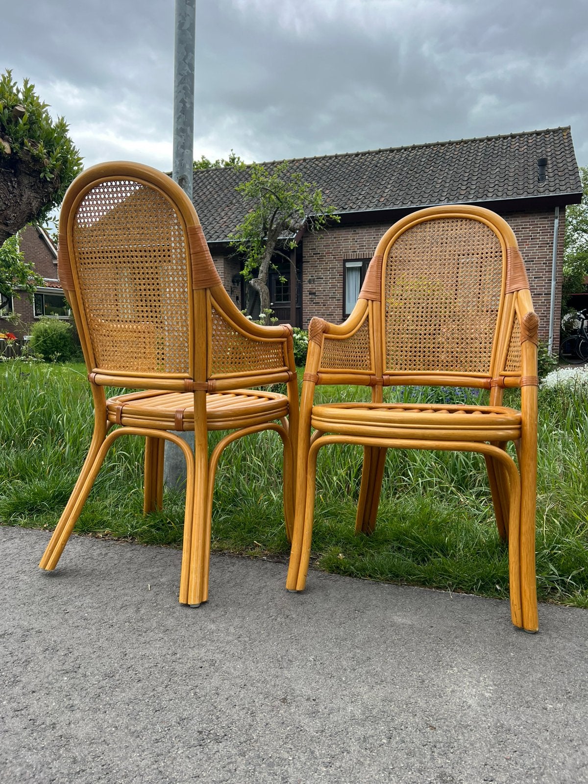 Vintage Rotan eetkamerstoelen, Huis en Inrichting, Stoelen, Ophalen, Zo goed als nieuw, Bruin