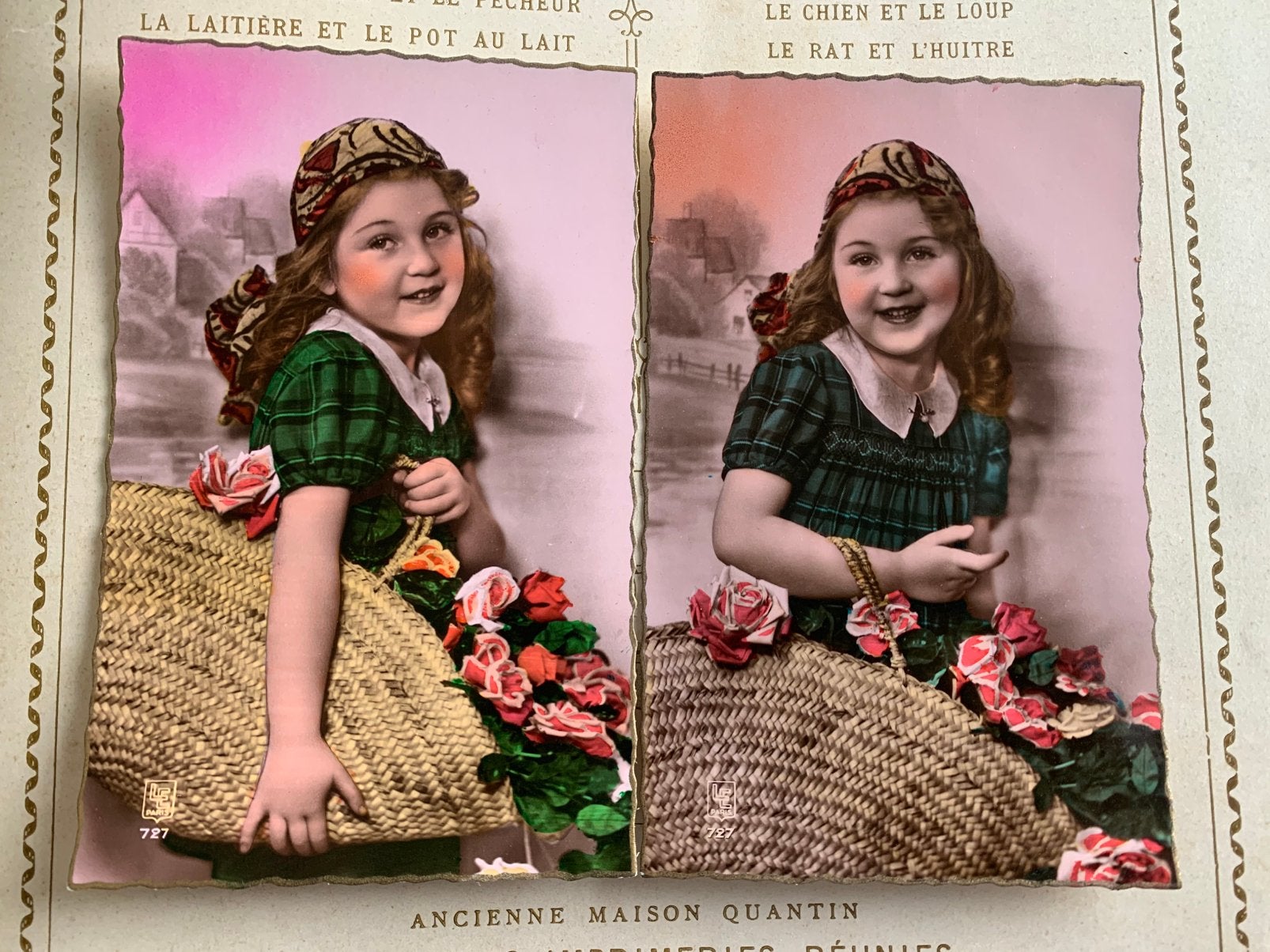 Meisje met lang haar en rieten mand, Ophalen of Verzenden, Voor 1920, Gelopen, Kinderen