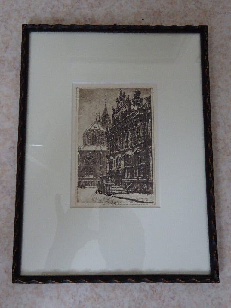 Cornelis Brandenburg - Den Haag - Stadhuis, Antiek en Kunst, Gesigneerd, Ets, Stadsgezicht, Ophalen of Verzenden