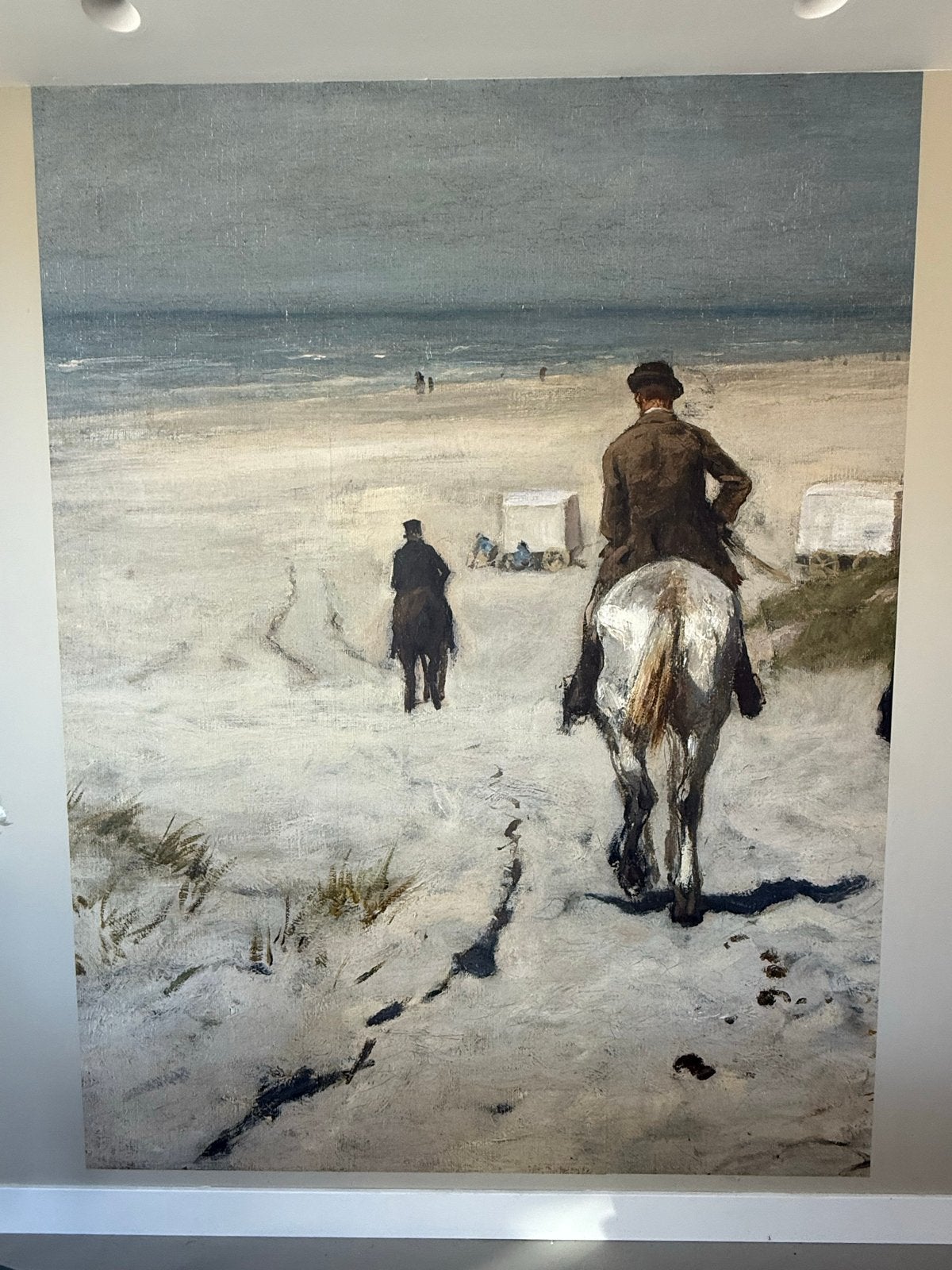 Groot Schilderij op Behang: Ruiters op het Strand, Antiek en Kunst, Kunst | Schilderijen | Klassiek, Ophalen of Verzenden