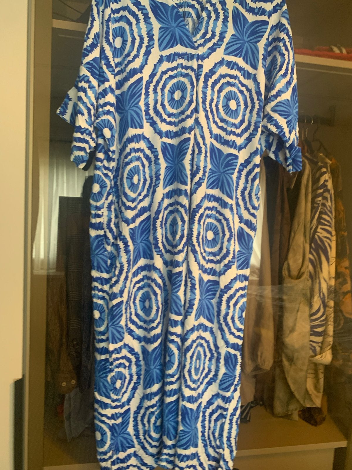 Factice Kaftan Jurk Blauw Wit Print Maat XL, Blauw, Maat 46/48 (XL) of groter, Nieuw, Ophalen of Verzenden