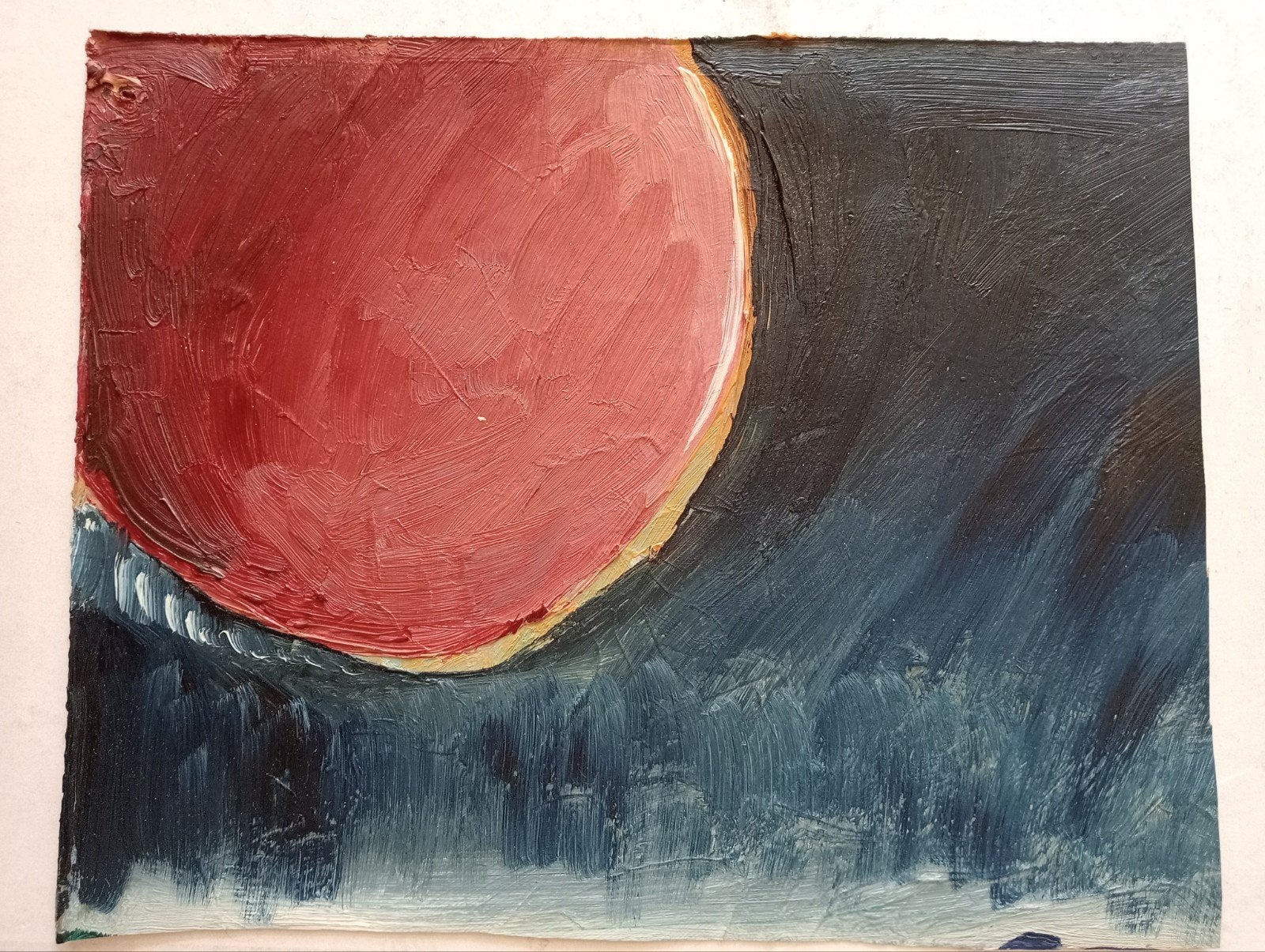 Rode planeet of bol verf op canvas jaren 90, Antiek en Kunst, Kunst | Schilderijen | Abstract, Ophalen of Verzenden