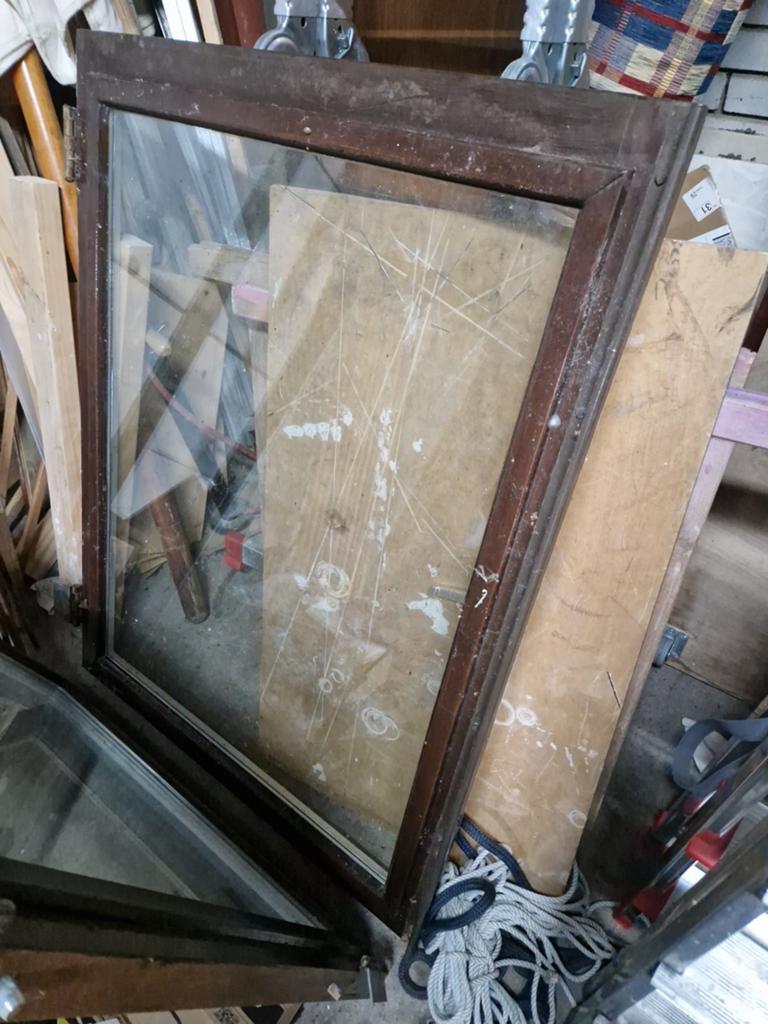 2x Hardhouten ramen 82,5 x 108,5 cm, Doe-het-zelf en Verbouw, Glas en Ramen, Gevelraam of Ruit, 80 tot 120 cm, Ophalen