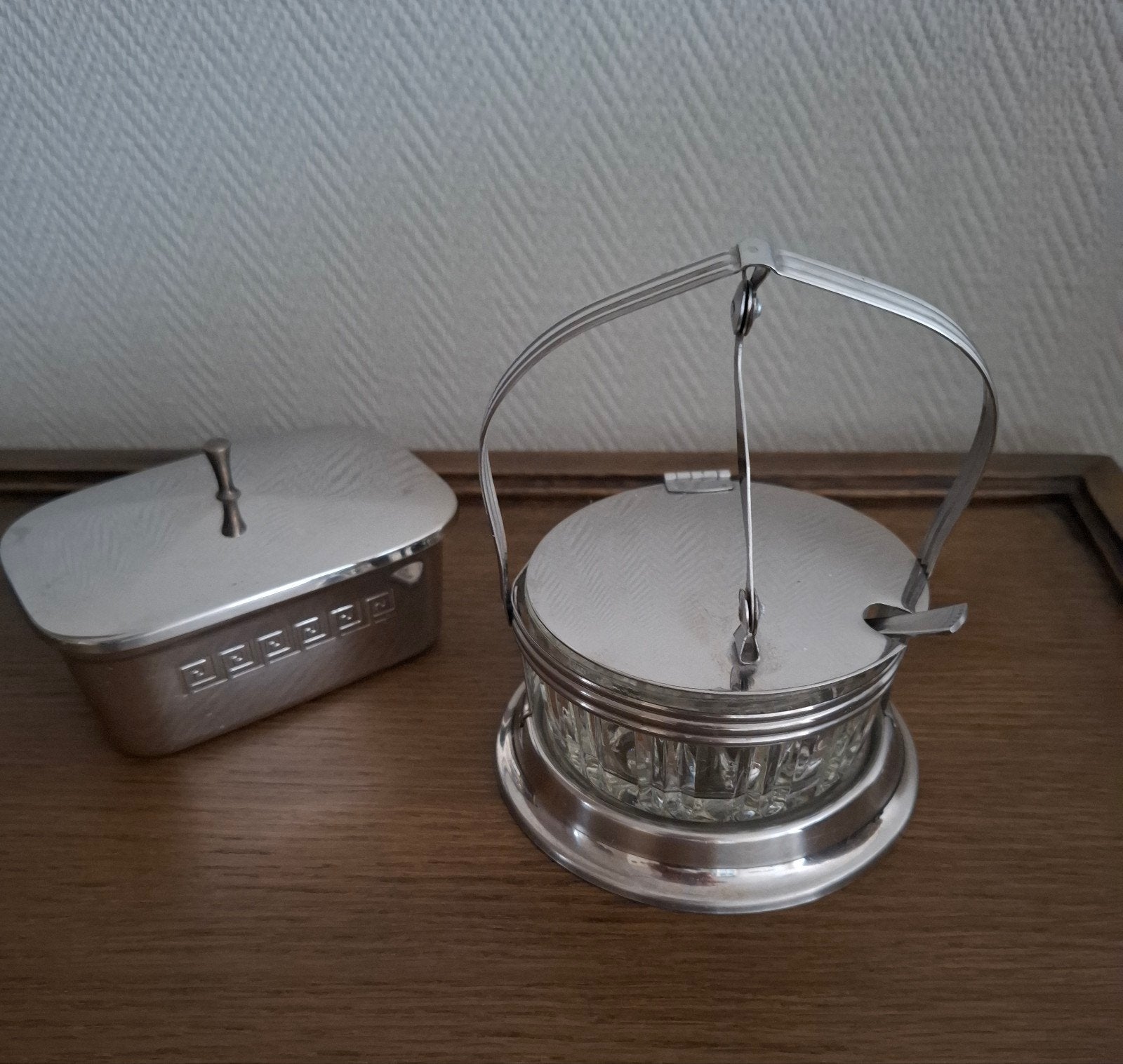 vintage jaren 70 ontbijtaccessoires jampot, botervloot, Ophalen of Verzenden