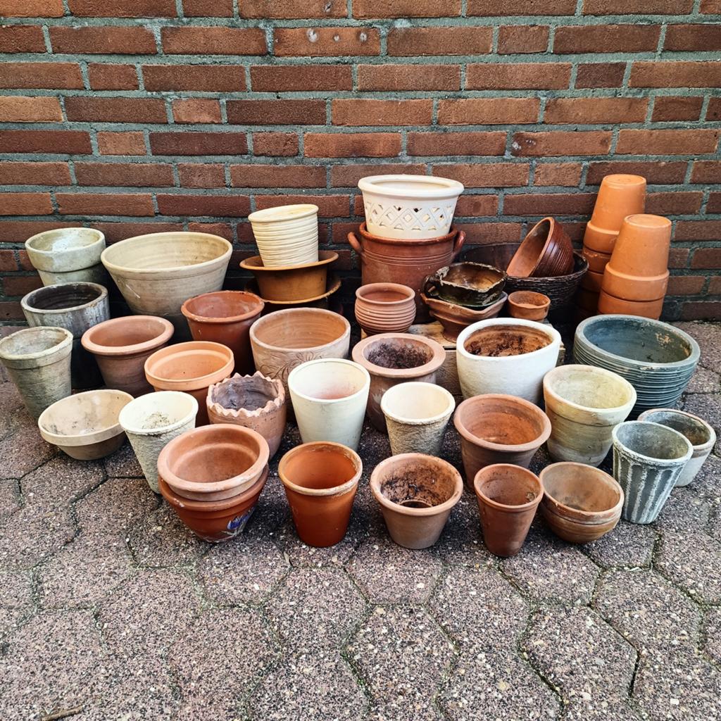 Grote set terracotta bloempotten in alle formaten, Tuin en Terras, Bloempotten, Ophalen, Rond, Binnen, Minder dan 40 cm