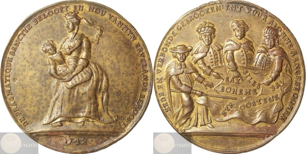 Oostenrijk - Historiepenning 1742/1743 'Pragmatique sanctie', Ophalen of Verzenden, Overige materialen, Buitenland