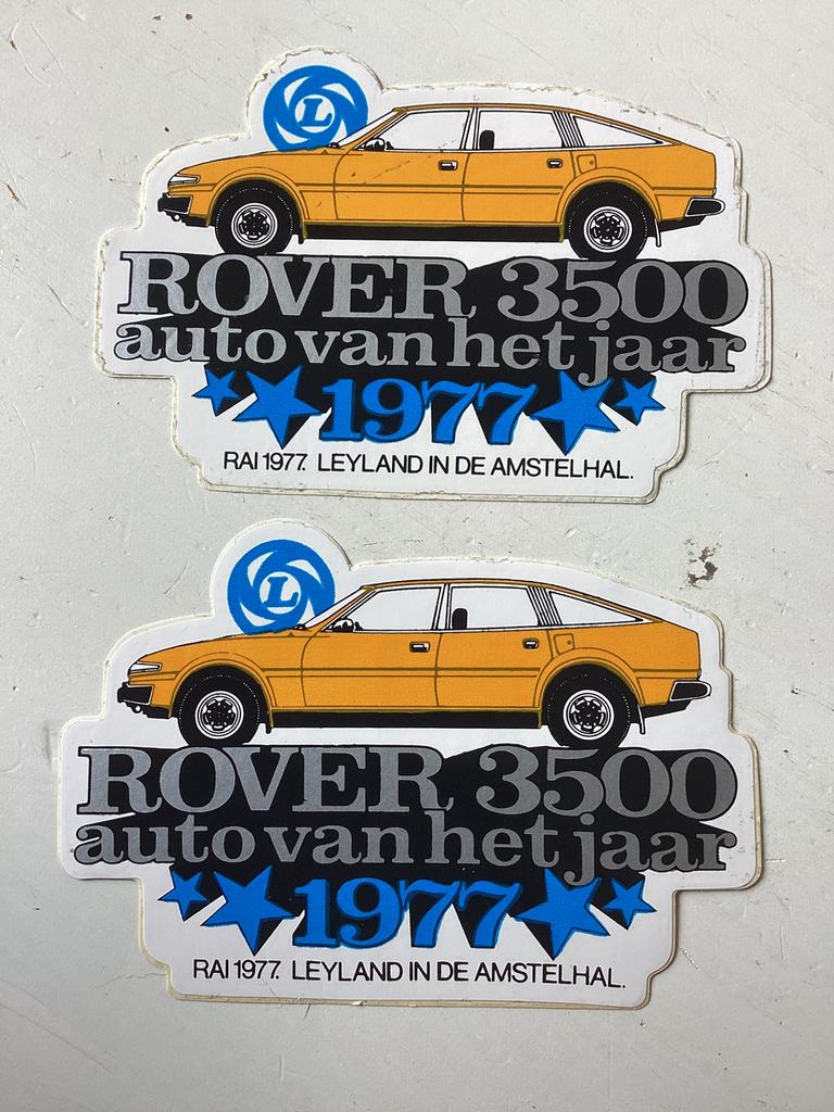 2 stickers Rover 3500 auto van het jaar 1977 (Leyland), Verzenden, Zo goed als nieuw, Auto of Motor