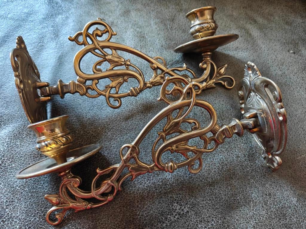 Piano kandelaars art nouveau style koper, Antiek en Kunst, Antiek | Kandelaars, Ophalen, Koper of Brons