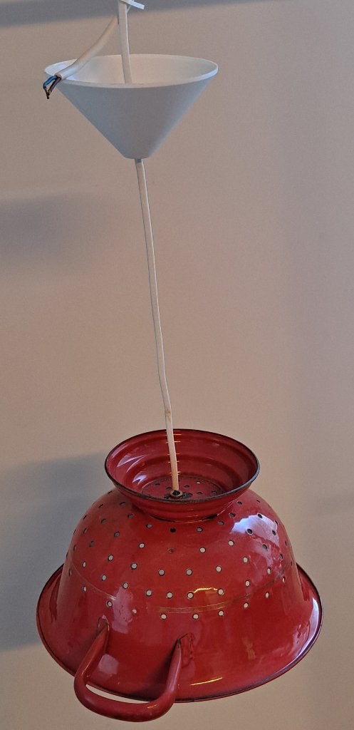 Oude rood emaille hanglamp (Vergiet), Ophalen of Verzenden, Gebruikt, Metaal