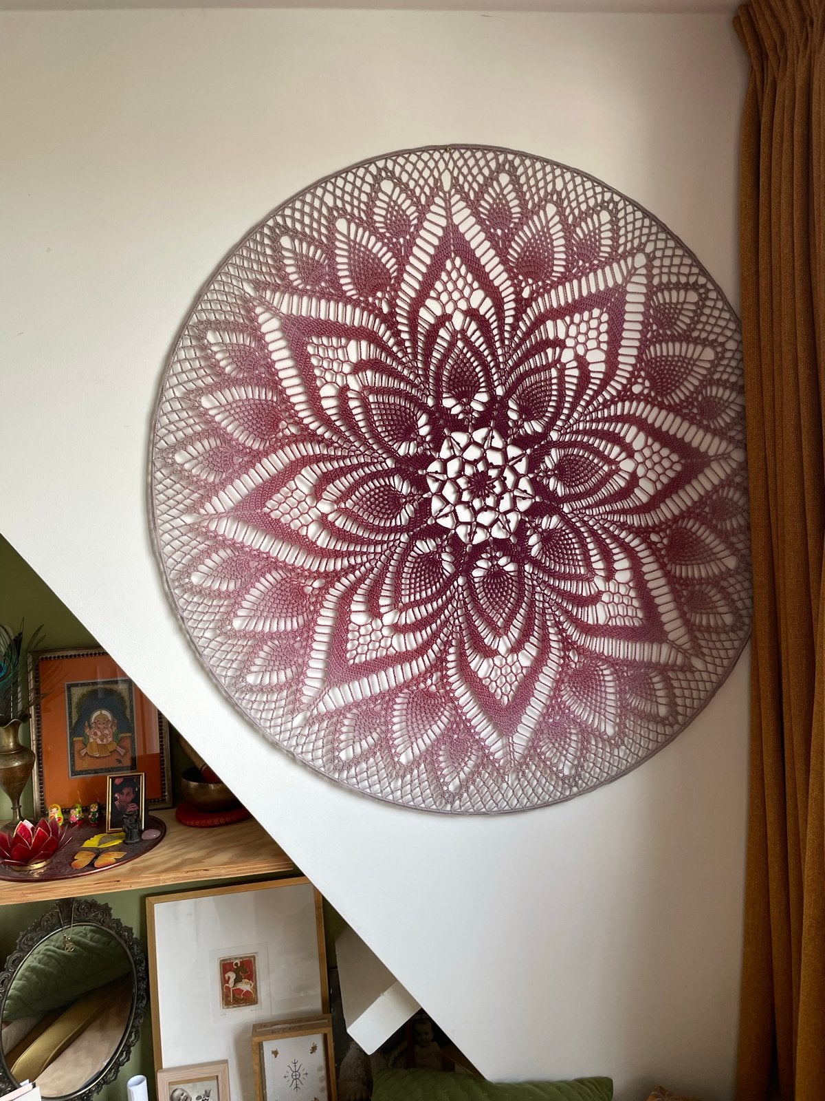 Handgemaakte grote macrame wandcirkel - 101 cm, Ophalen, Gebruikt, Boho, Textiel