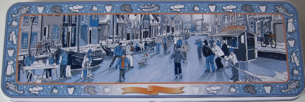 blik van de Postcode loterij - stroopwafels -wintertafereel, Verzamelen, Ophalen of Verzenden, Zo goed als nieuw, Koek(jes), Overige merken