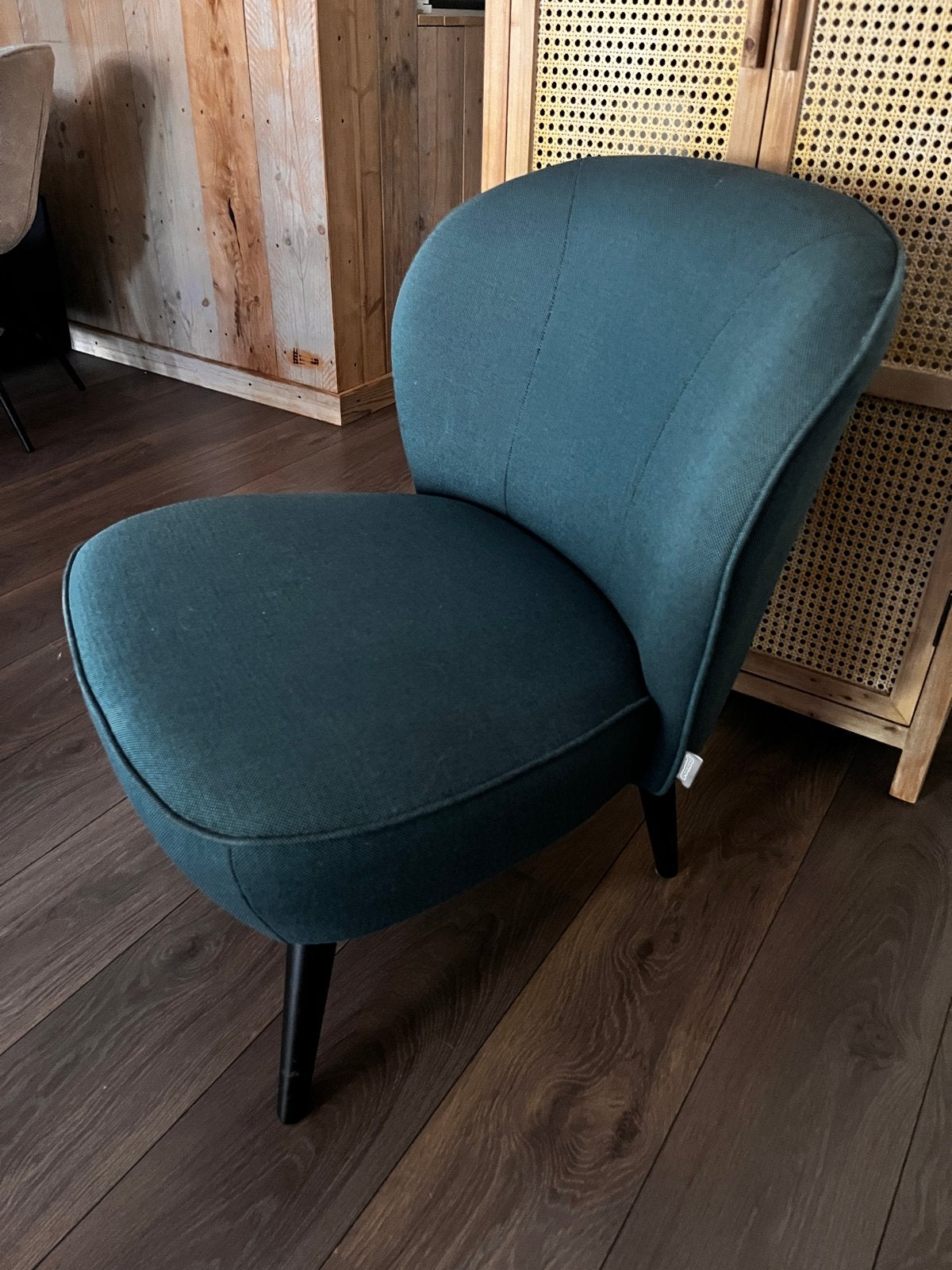 Set van 2 Woood fauteuils in Petrol kleur, Ophalen, Gebruikt, Minder dan 75 cm, Stof