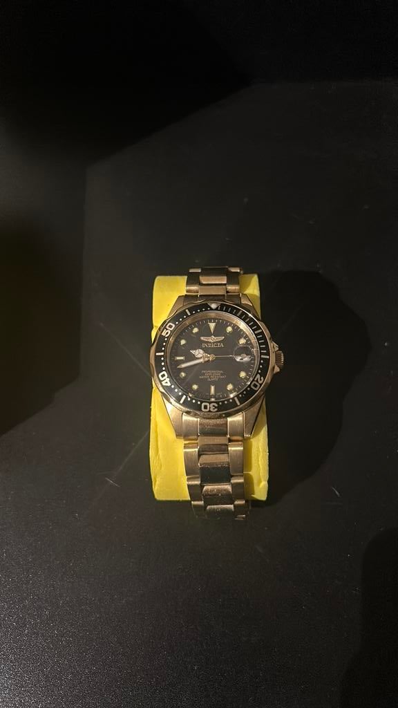 Invicta heren horloge goud, Ophalen, Zo goed als nieuw, Staal, Overige merken