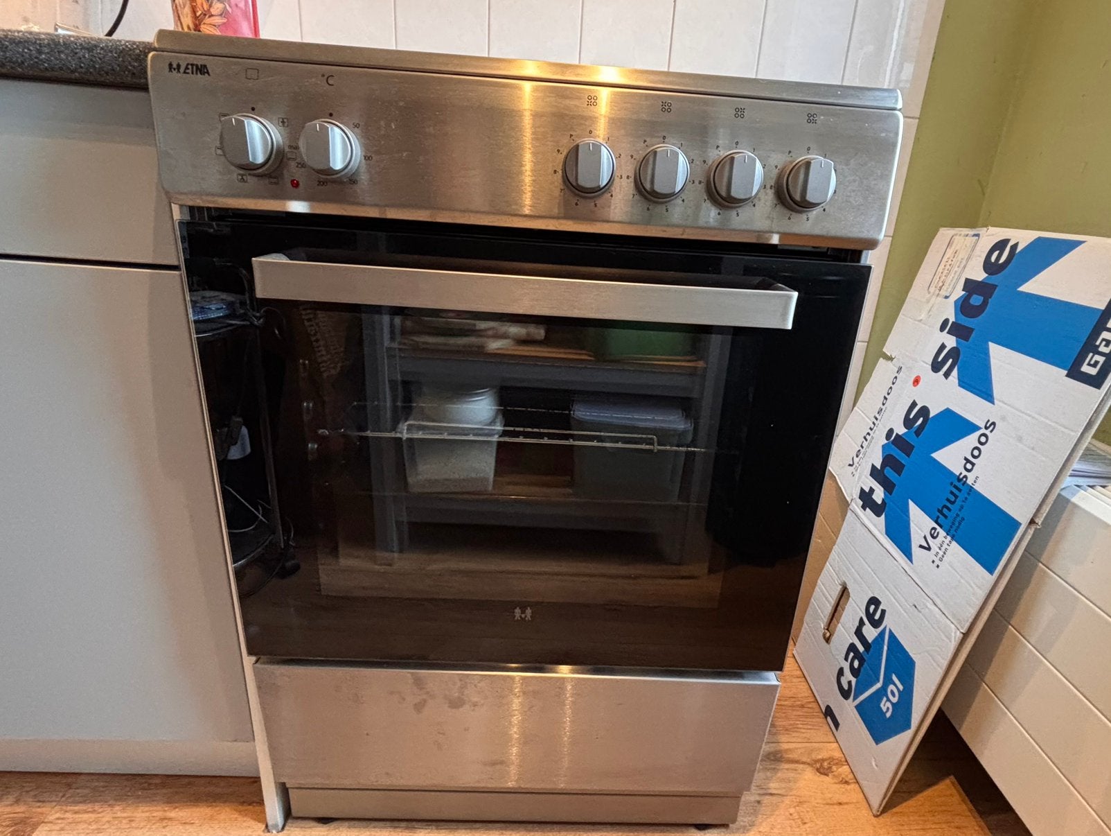 ETNA rvs fornuis inductie kookplaat met electrische oven, Ophalen, 4 kookzones, Zo goed als nieuw, Inductie