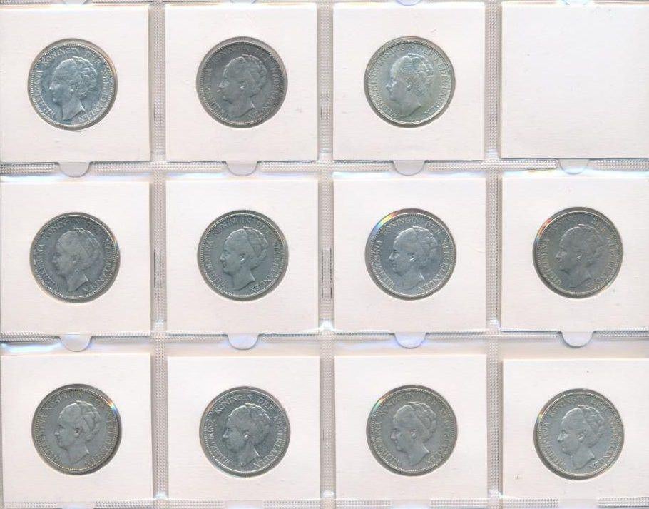 Nederland complete set 1922-1943 zilveren Wilhelmina gulden, Ophalen of Verzenden, Koningin Wilhelmina, 1 gulden, Zilver
