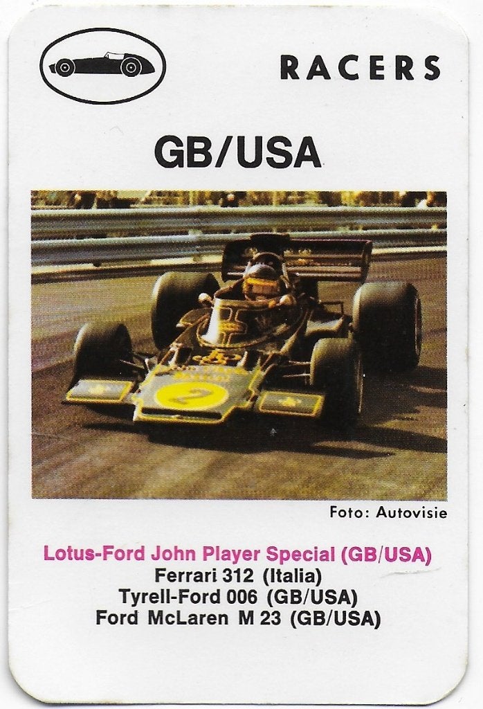ak 1011 -- autokaartje racers Lotus-Ford John Player Special, Ophalen of Verzenden, Zo goed als nieuw, Auto's