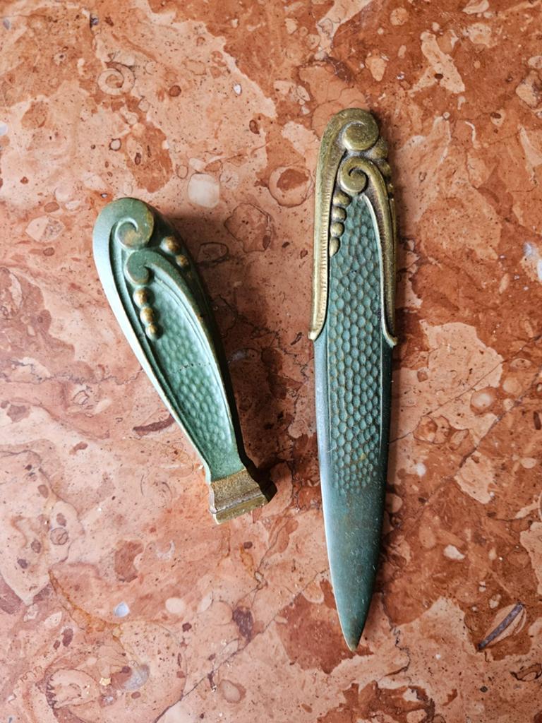 Art Nouveau/Deco Bronzen Briefopener & Lakstempel Set, Ophalen of Verzenden