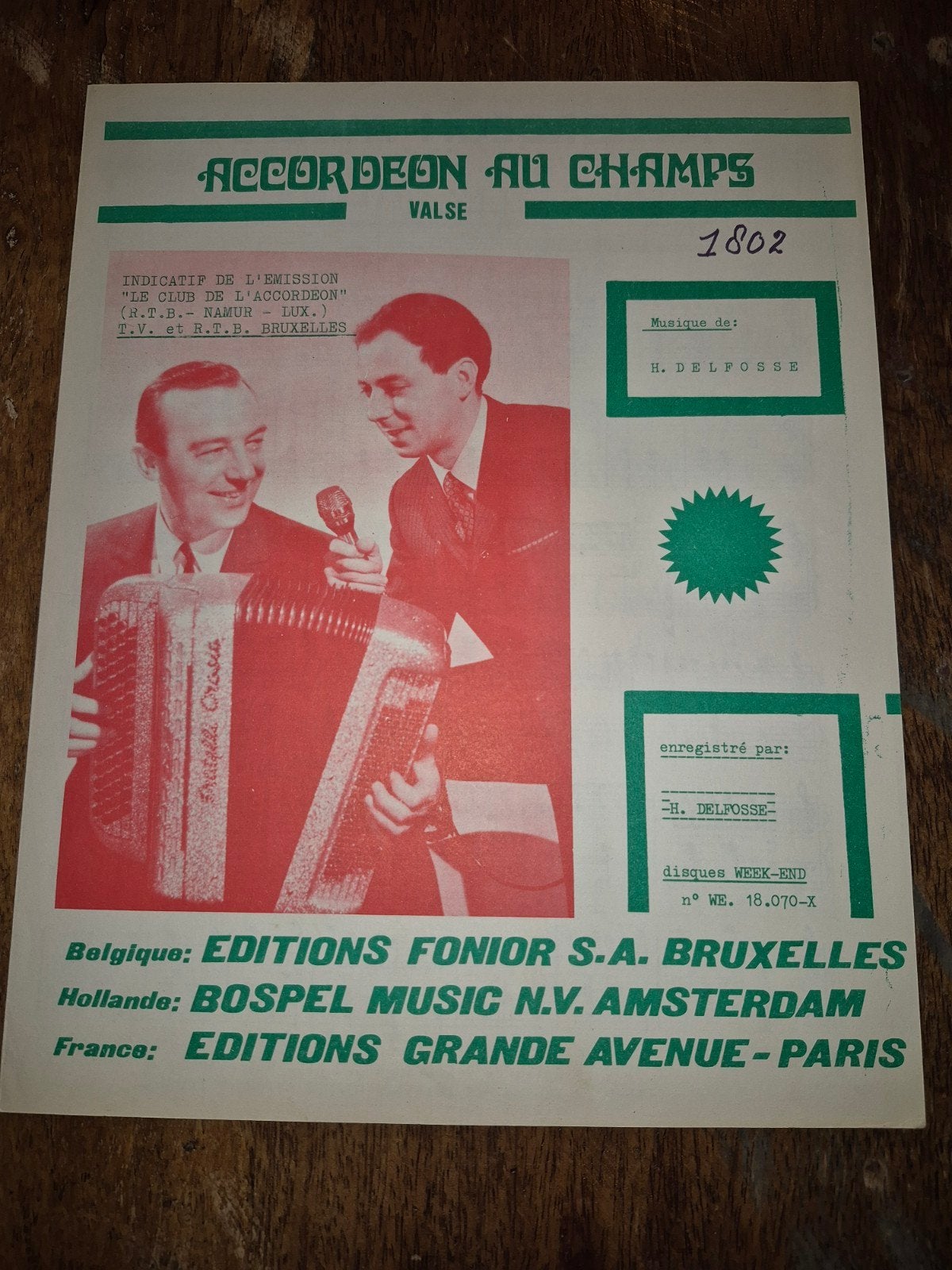 Accordeon au Champs - bladmuziek voor accordeon, Gebruikt, Klassiek, Ophalen of Verzenden, Artiest of Componist