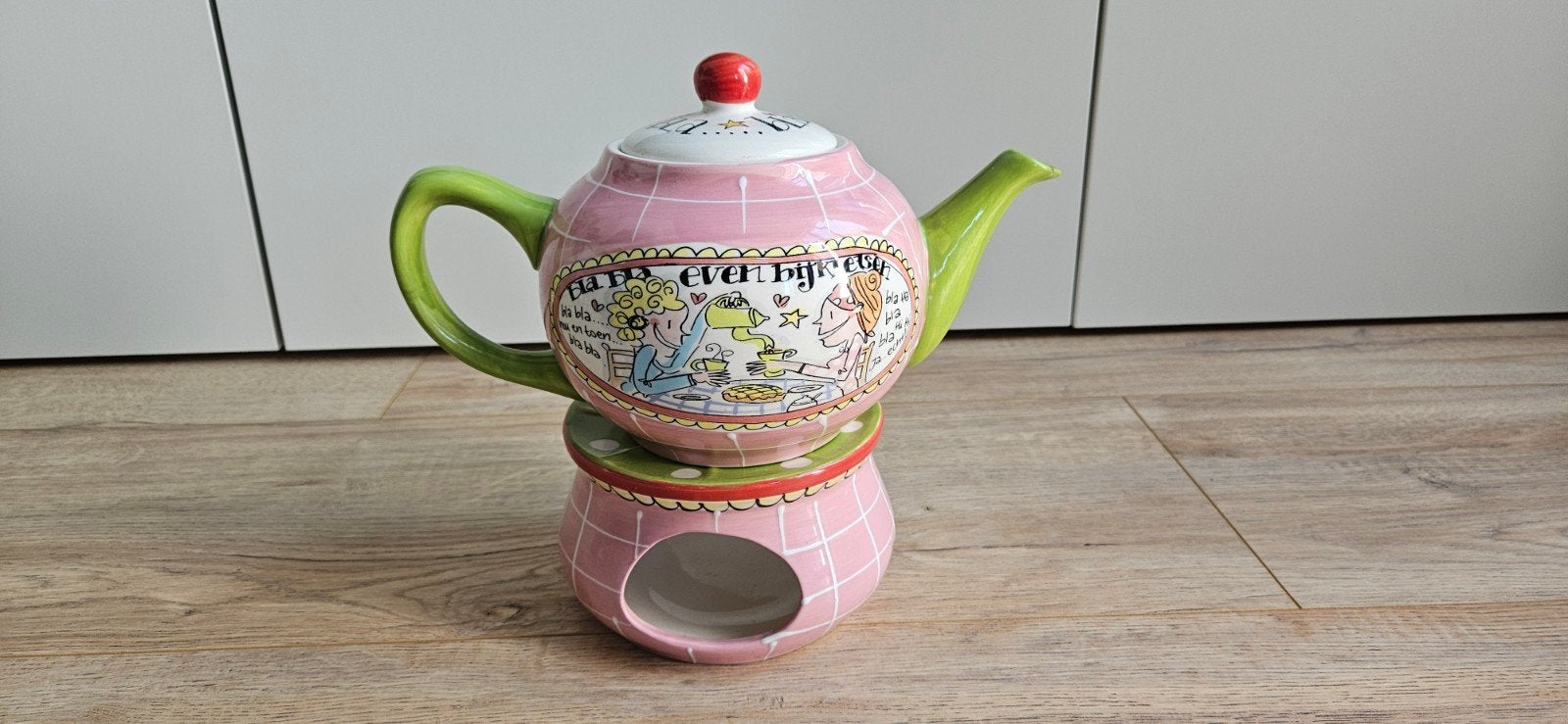 Blond Amsterdam theepot met houder, Gebruikt, Overige typen, Ophalen of Verzenden, Aardewerk
