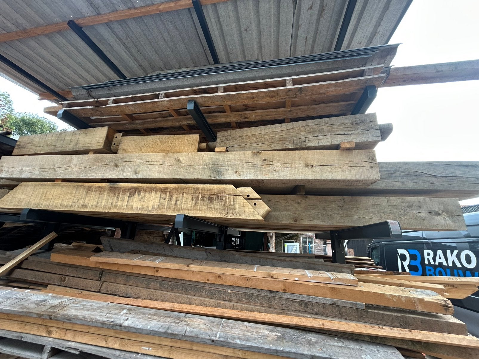 Complete eiken constructie - Houtbouw, Doe-het-zelf en Verbouw, Ophalen, Eiken, Zo goed als nieuw, Balk