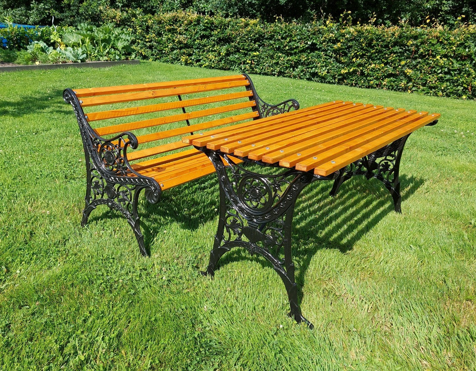 Vintage Gietijzeren Tuinset / Parkbank met Tafel (150 cm), Ophalen, Zo goed als nieuw, Metaal