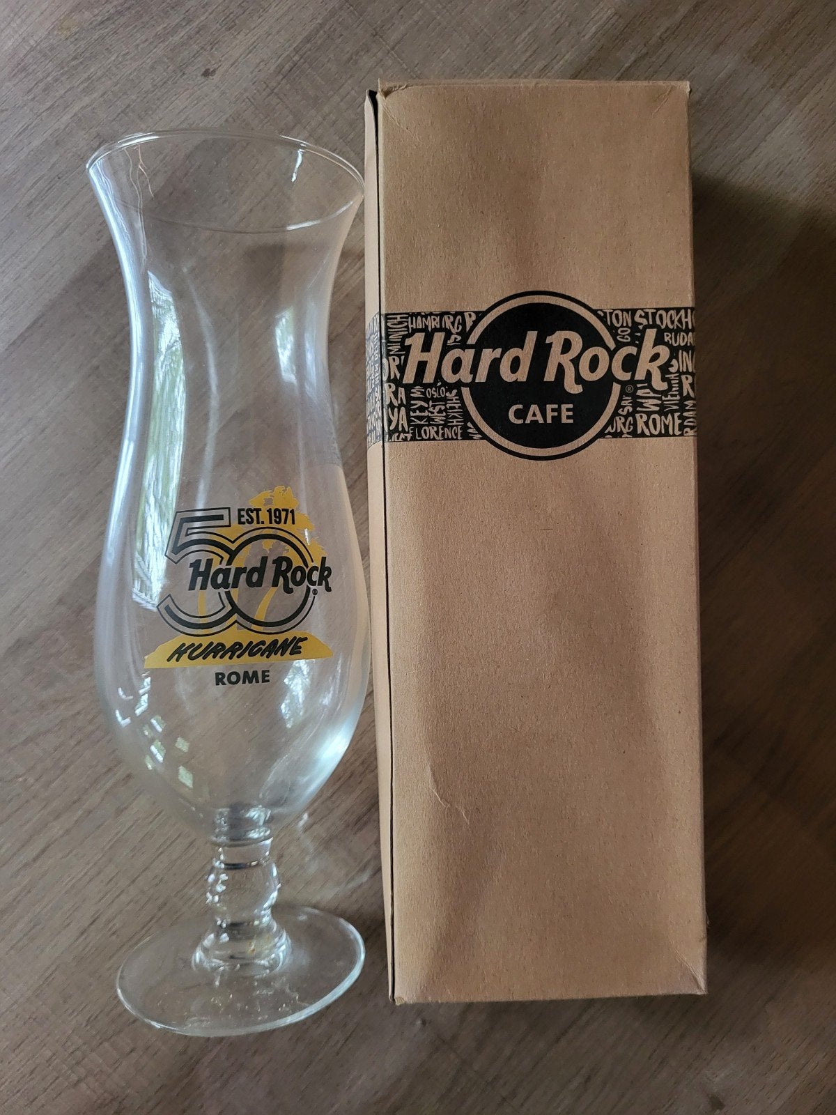 Hard Rock Cafe Rome 50th Anniversary Hurricane Glas, Ophalen of Verzenden, Nieuw, Glas, Modern