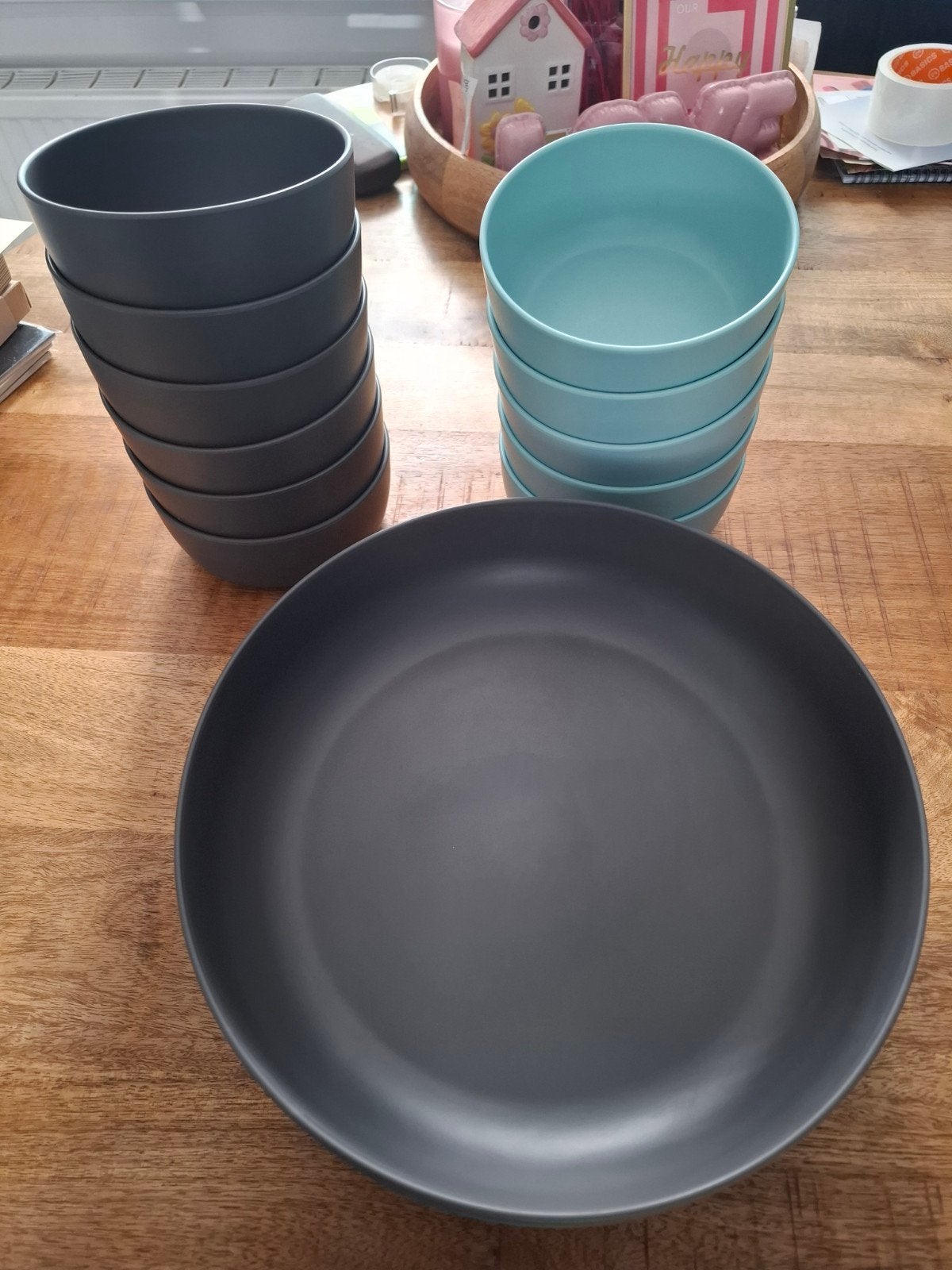 Royal VKB buitenservies van AH - grijs en mintgroen, Kunststof, Ophalen of Verzenden, Albert Heijn, Modern