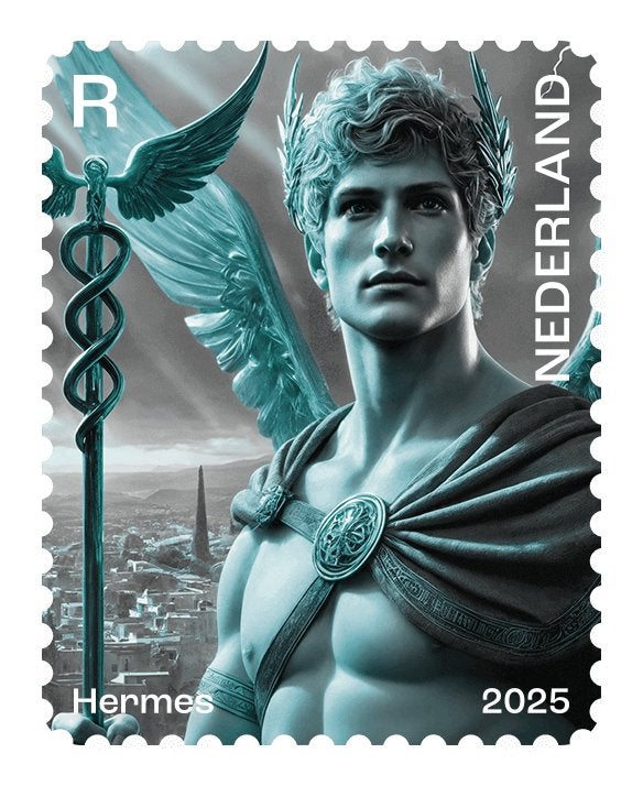 NL crypto zegel 4 - Hermes - blauw met NFT, Postzegels en Munten, Postzegels | Nederland, Ophalen, Na 1940, Postfris
