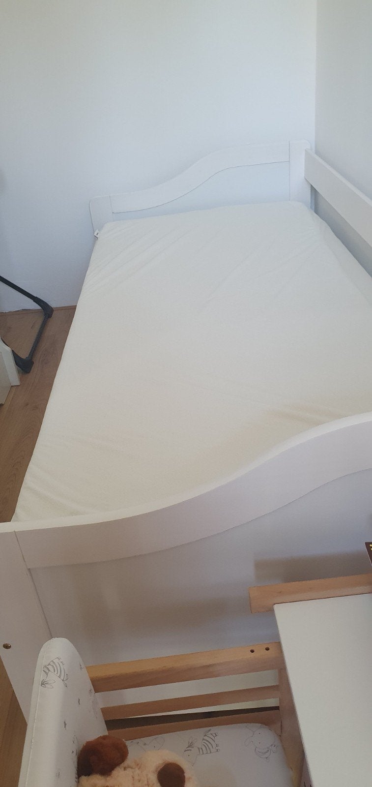 Gratis:Wit eenpersoonsbed met uitschuifbaar logeerbed, Ophalen, Gebruikt, 90 cm, Eenpersoons