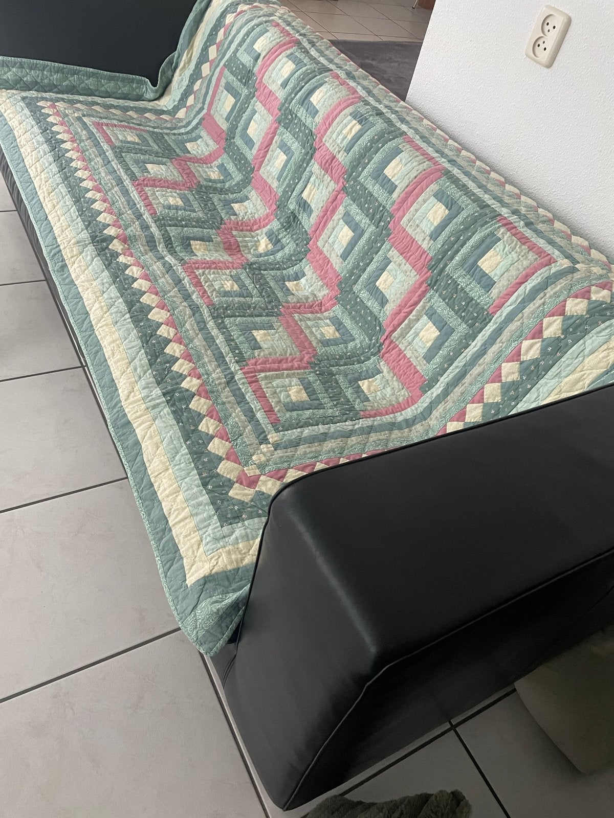 Handgemaakte Patchwork Sprei Quilt/Plaid - 100% Katoen, Katoen, Handgemaakt, Ophalen of Verzenden, Zo goed als nieuw