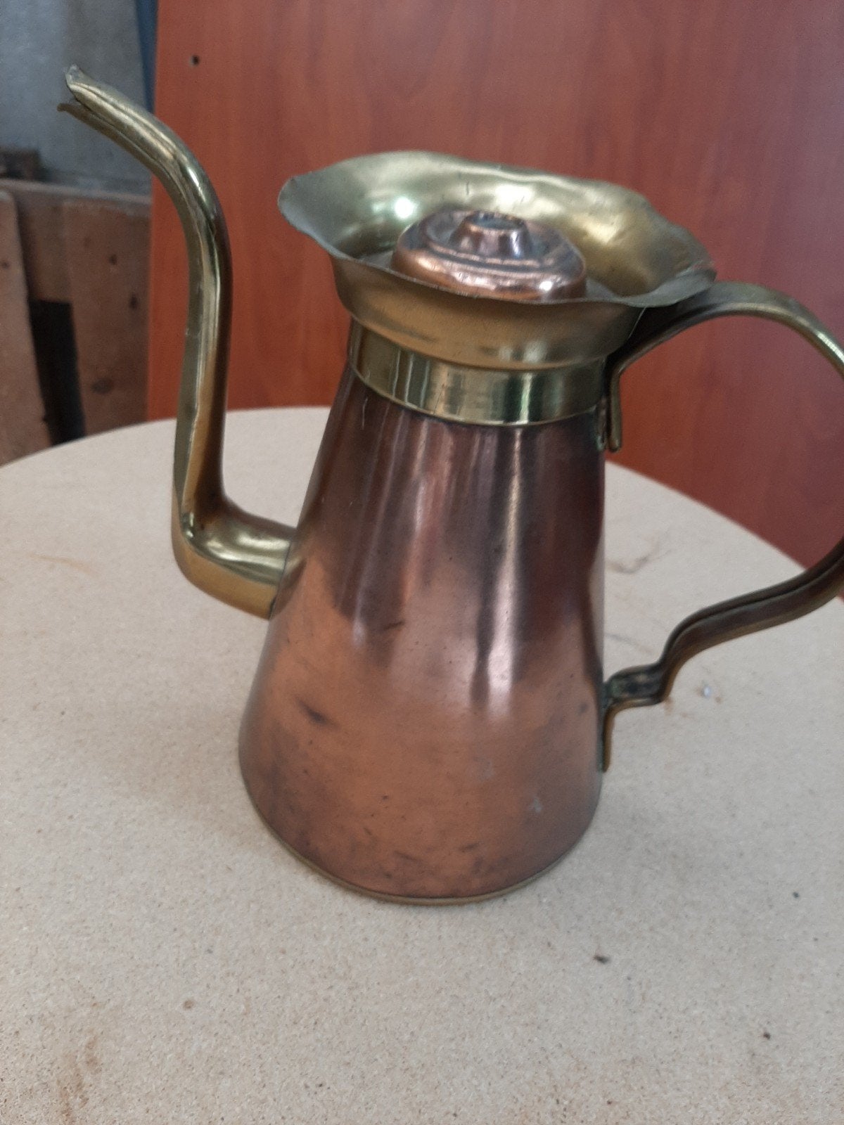 Antieke koperen en messing koffiekan/schenkkan, Antiek en Kunst, Ophalen of Verzenden, Koper