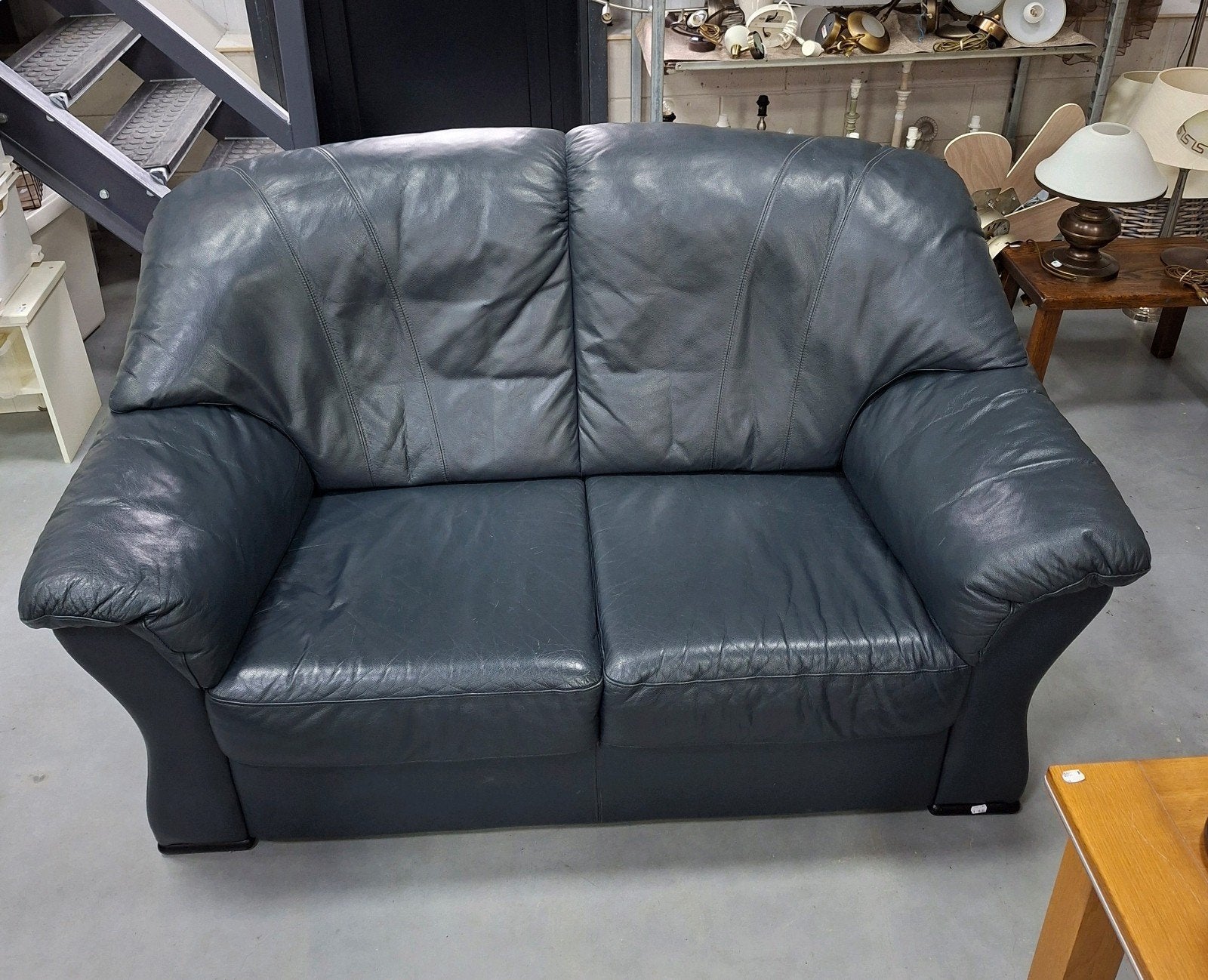 2-zitsbank | leer | 158 cm lang | donkergroen/zwart, Ophalen, Gebruikt, 150 tot 200 cm, Tweepersoons