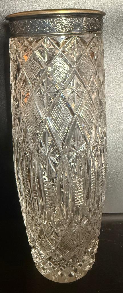Russisch geblazen kristallen en zilveren hand made vase, Antiek en Kunst, Ophalen of Verzenden