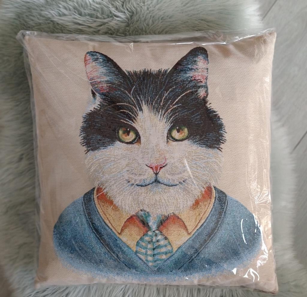 Decoratief Kattenkussen - Nieuw, Ophalen of Verzenden, Nieuw, Beige, Vierkant
